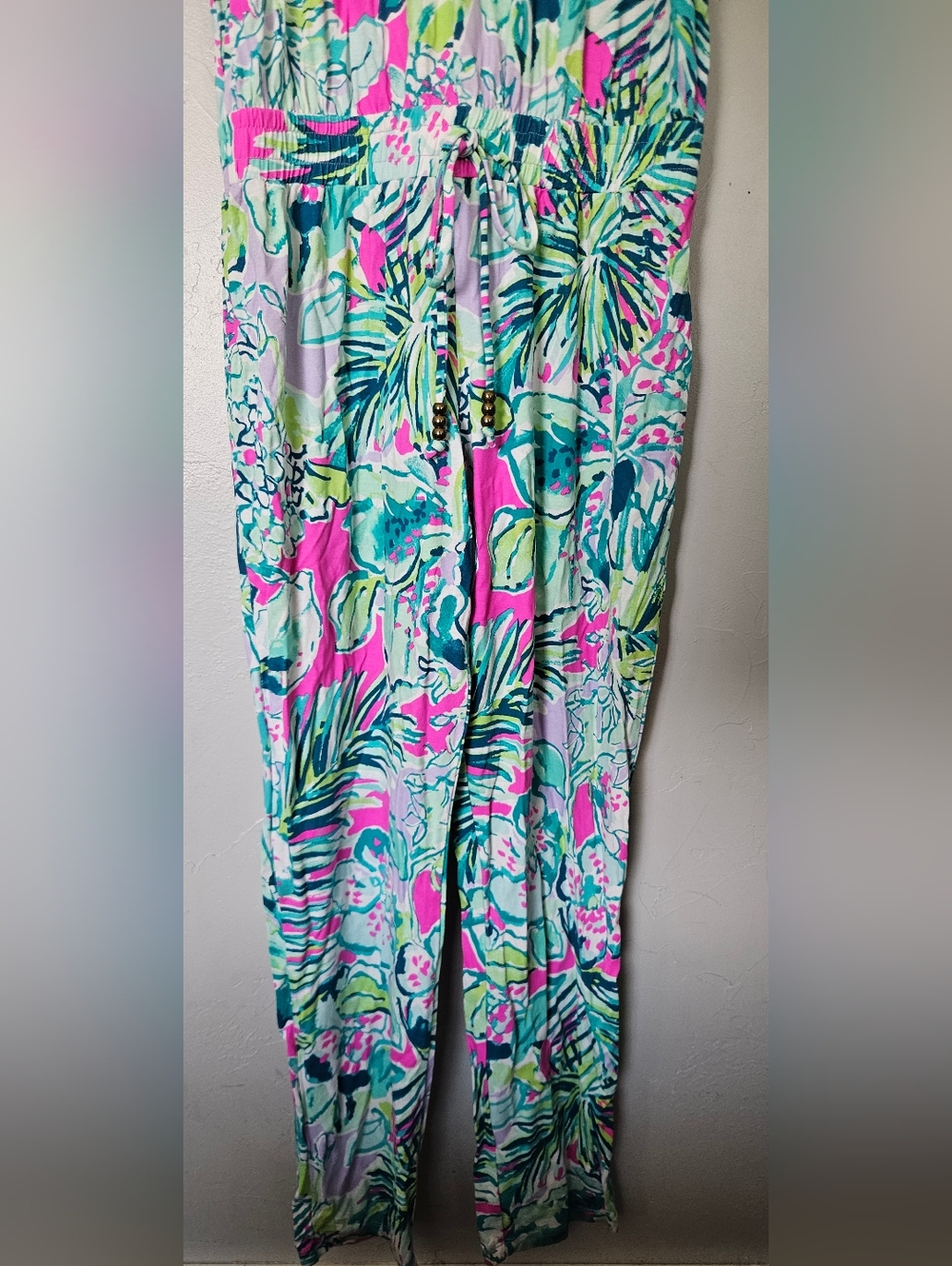 Lilly Pulitzer NWOT Women's Small Tropical Print V-Neck Jumpsuit in Pink Blue - Picture 3 of 6